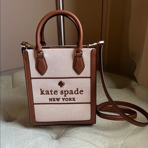 Kate Spade New York Ellie Embroidered Canvas Warm Ginger  Leather Trim Mini Tote